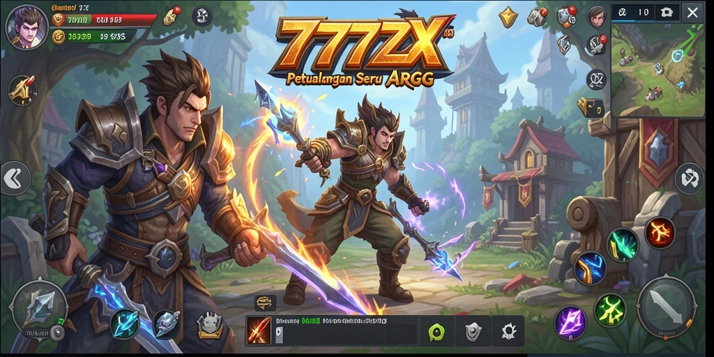 Tangkapan layar utama gameplay ARPG 777ZX dengan pertarungan yang menegangkan.