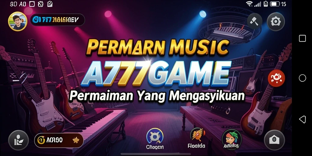 Screenshot permainan A777GAME yang menunjukkan gameplay musik yang dinamis.