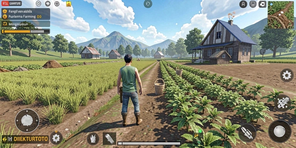 Tampilan gameplay DIREKTURTOTO yang menampilkan ladang dan hewan ternak.