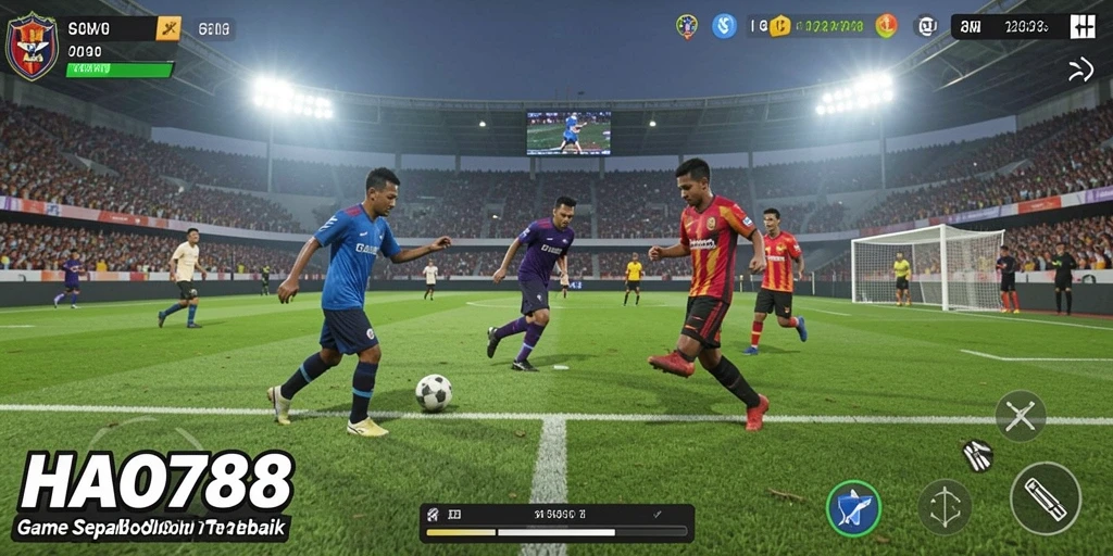 Tampilan gameplay HAO788 dengan aksi sepak bola mendebarkan.