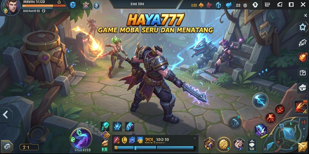 Tampilan gameplay seru dalam HAYA777 yang menampilkan aksi MOBA.