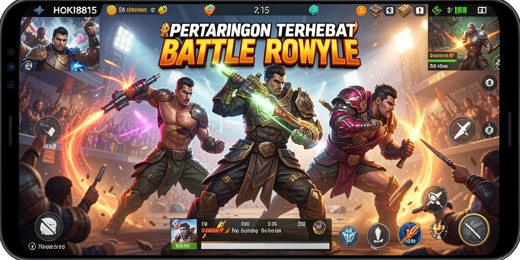 Tangkapan layar dari gameplay intens <strong>HOKI8815</strong> dalam pertempuran Battle Royale.