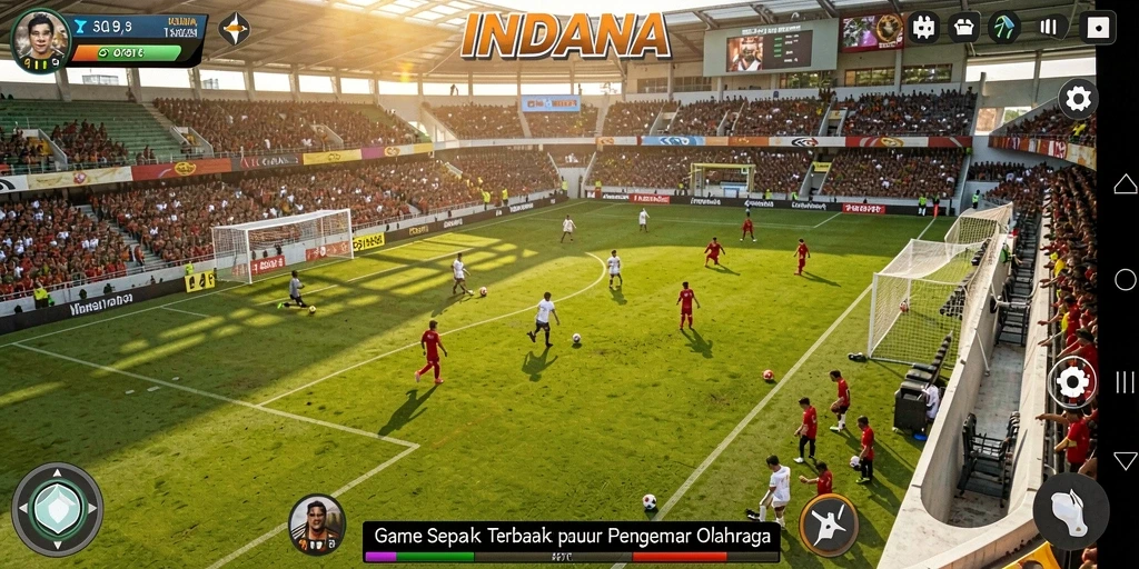 Screenshot gameplay INDAAA yang menampilkan aksi sepak bola seru.