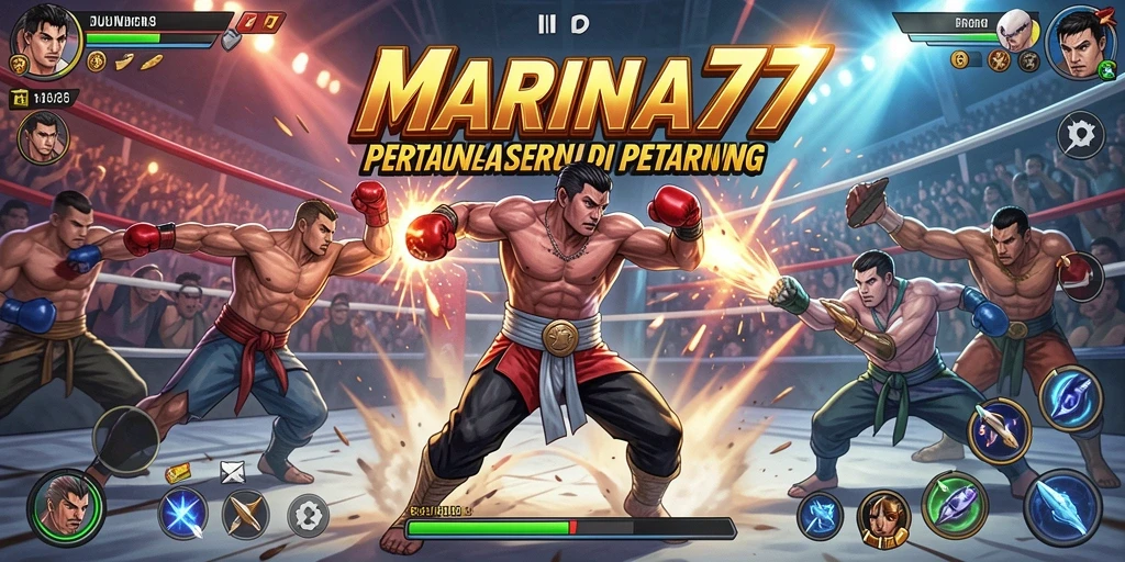 Gameplay MARINA77 menampilkan pertarungan yang intens dan karakter unik.