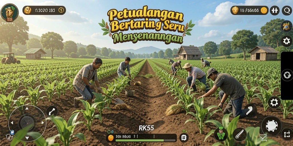 Screenshot RK55 menampilkan aktivitas bertani yang menyenangkan dan menantang.