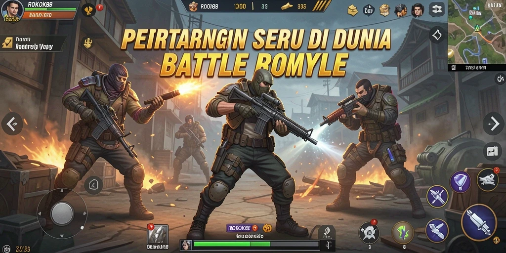 Tampilan gameplay seru dalam pertempuran Battle Royale ROKOK88.