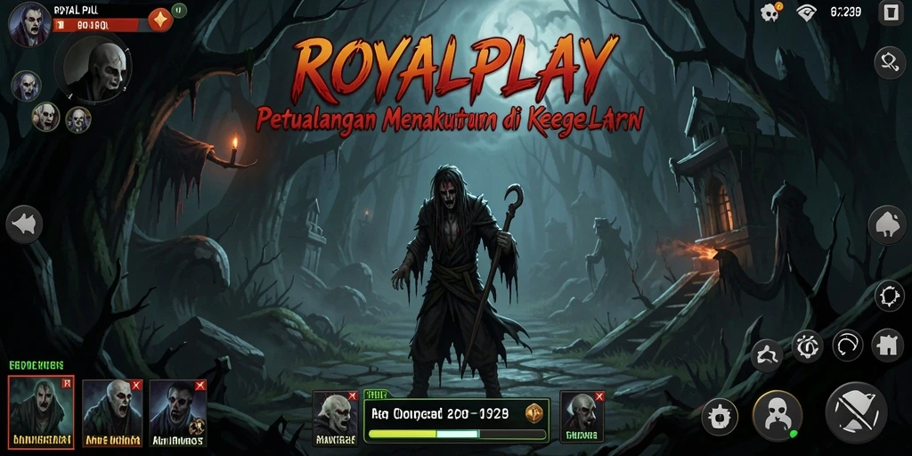 Screenshot gameplay ROYALPLAY menampilkan suasana horor yang mencekam.
