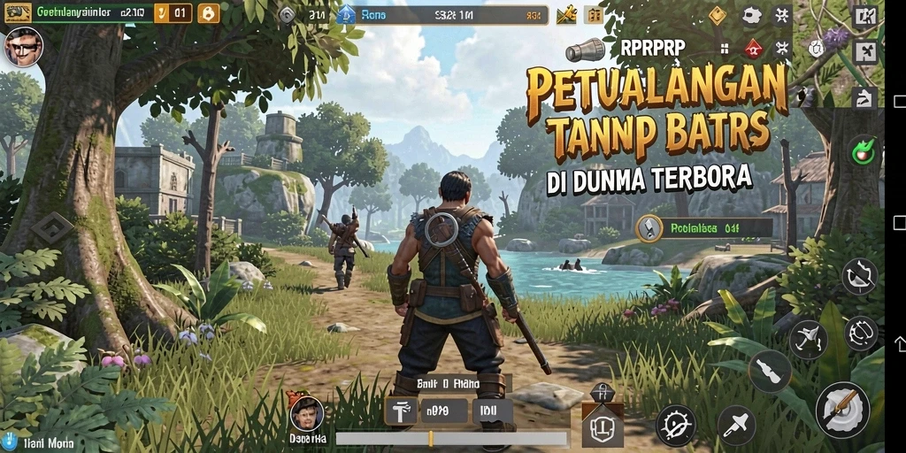 Screenshot gameplay RPRPRP menunjukkan petualangan di dunia terbuka yang menakjubkan.