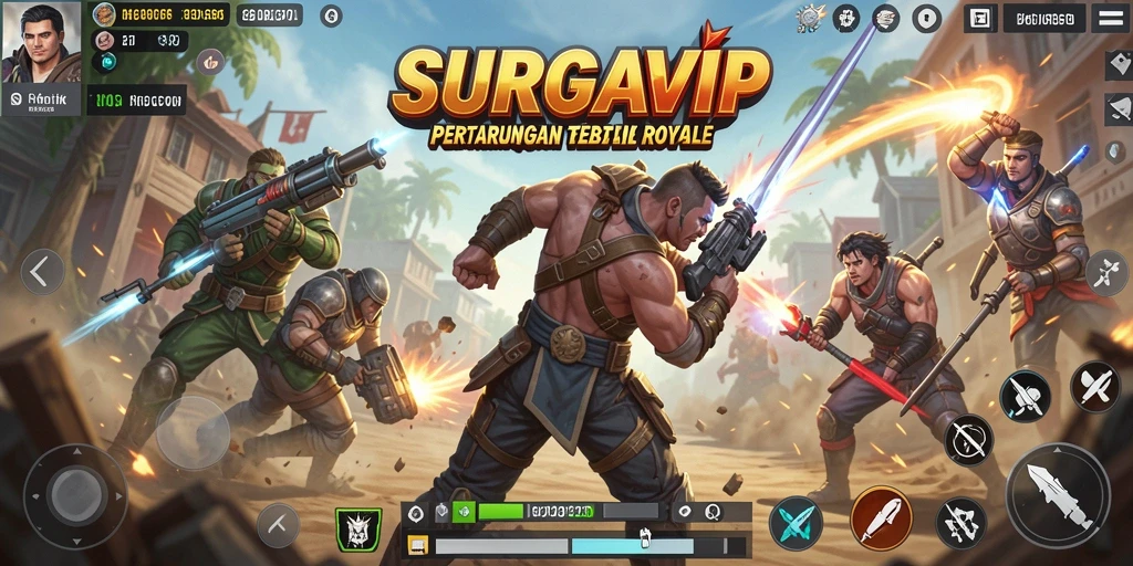 Gamplay SURGAVIP yang intens dalam pertempuran Battle Royale.
