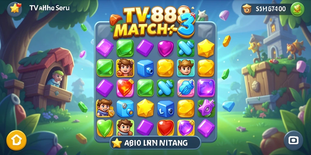 Tampilan gameplay TV888 yang seru dalam permainan Match-3.